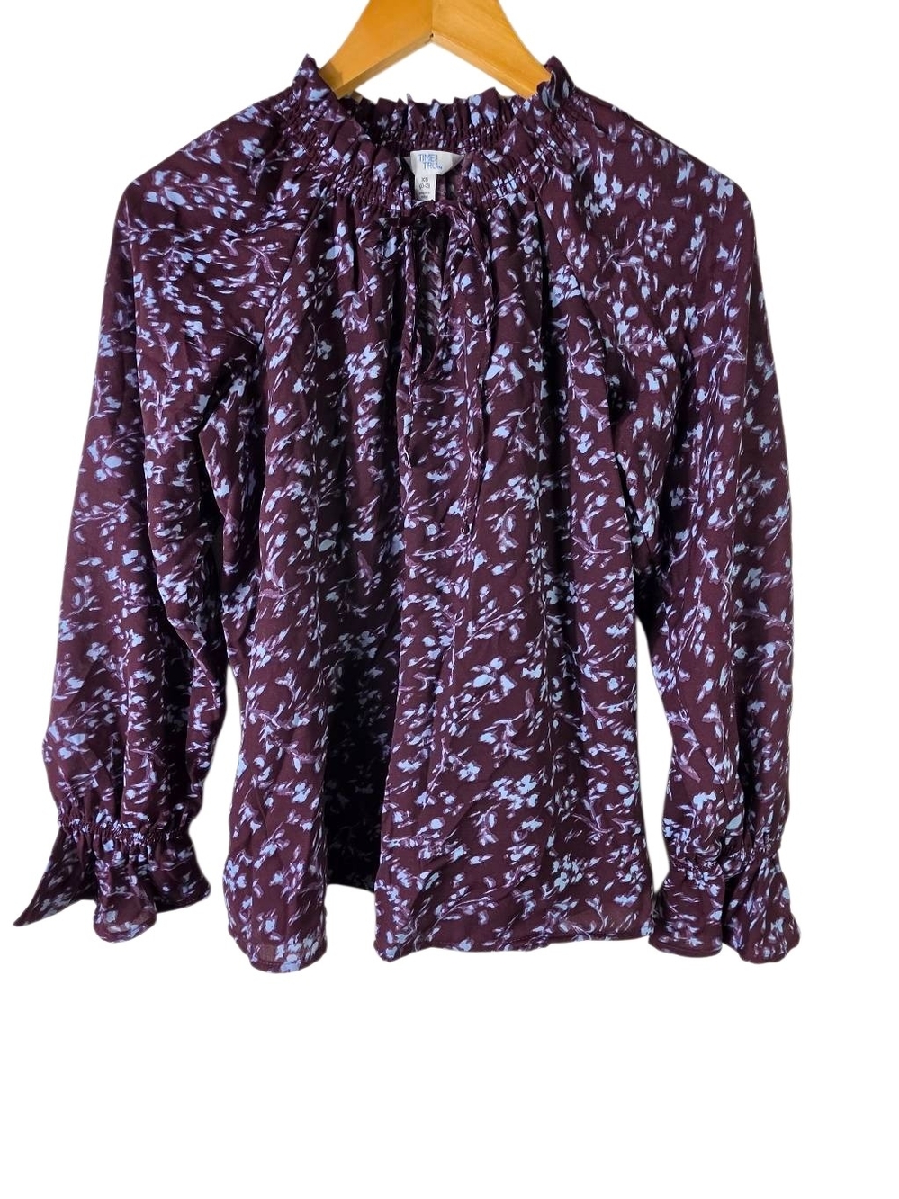 Time And Tru Purple Floral Long Sleeve Blouse XS